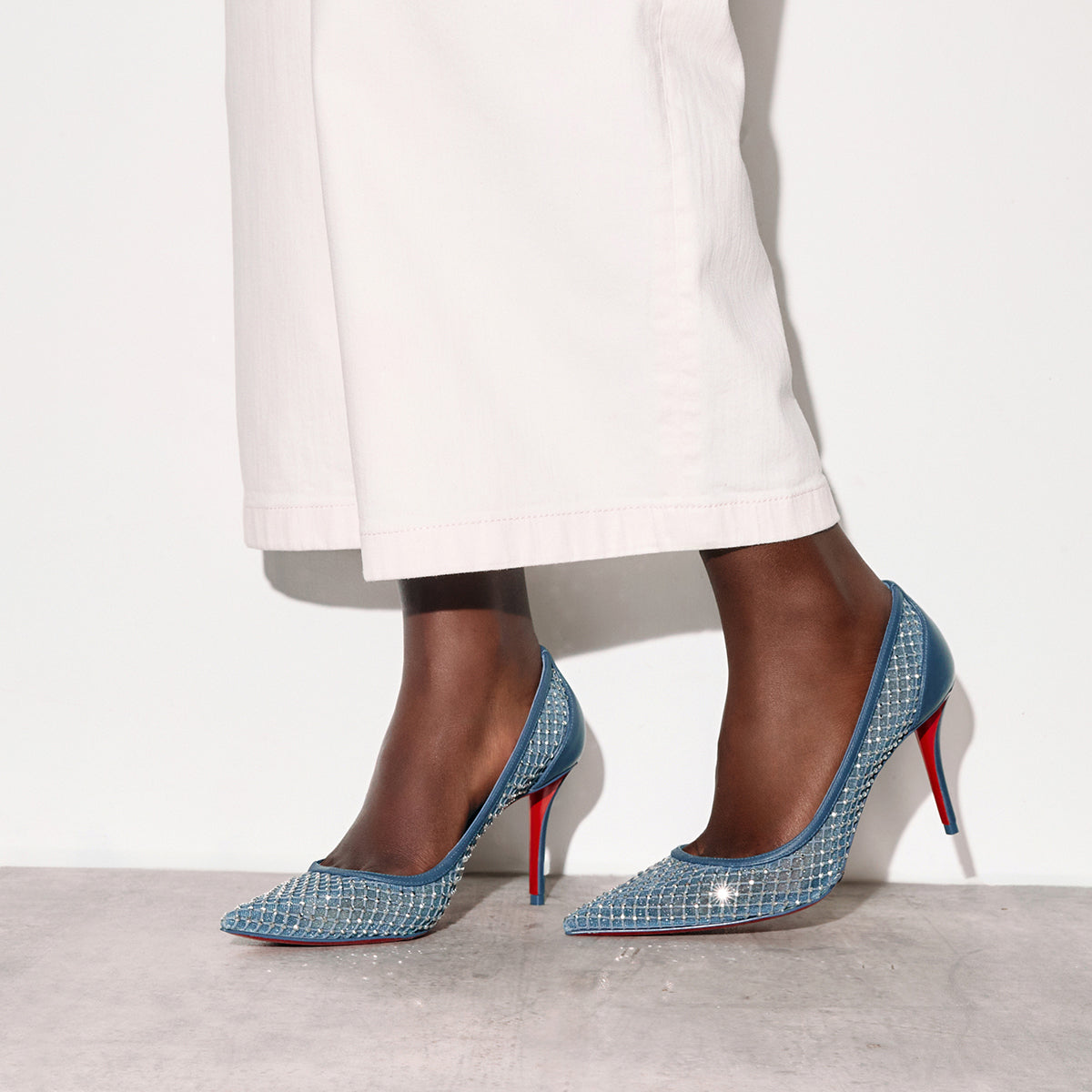 Christian Louboutin Apostropha Mesh Strass Women Shoes Color Blue