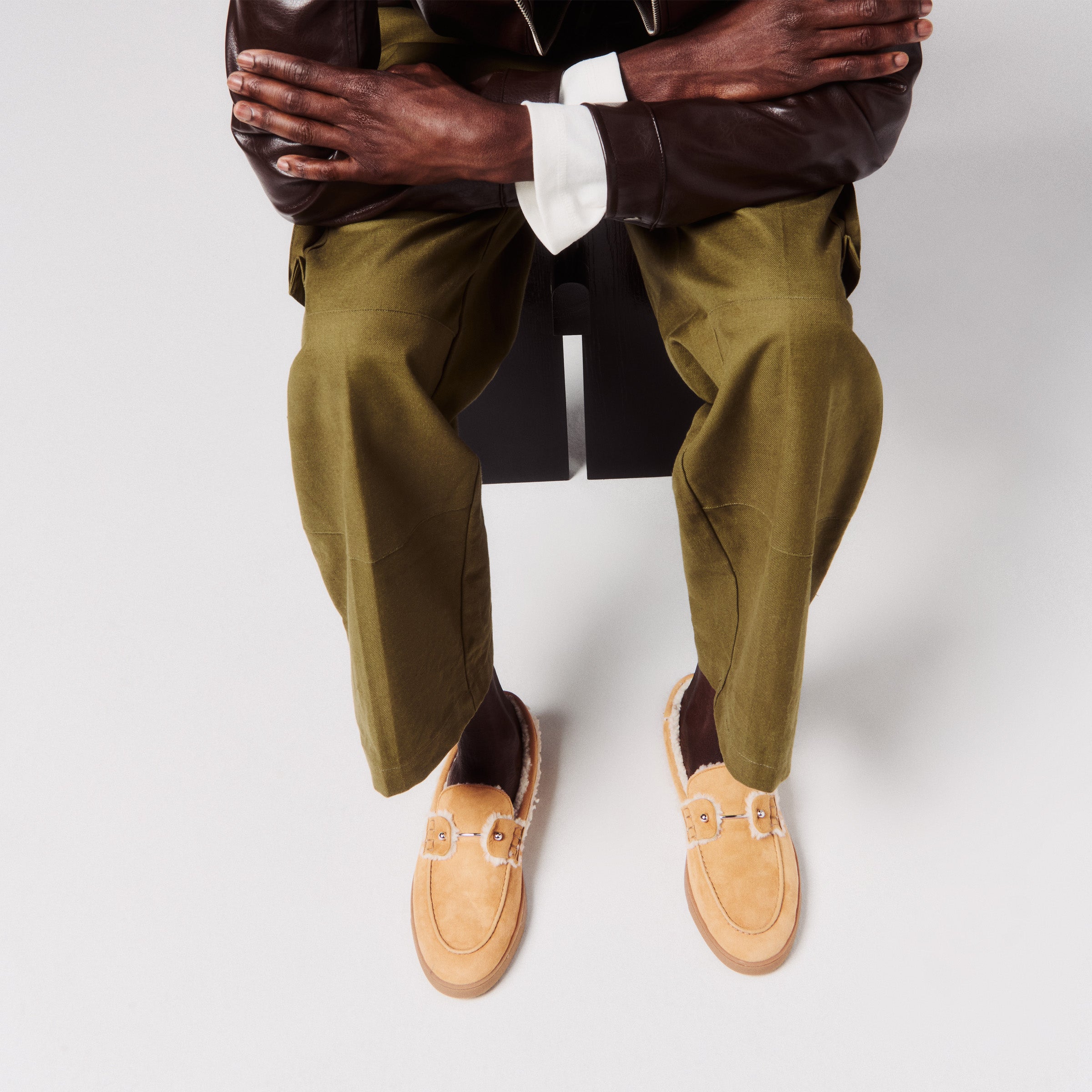 Christian Louboutin Chambeliboat Shearling Men Shoes | Color Brown