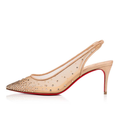 Christian Louboutin Follies Strass Sling Women Shoes | Color Beige