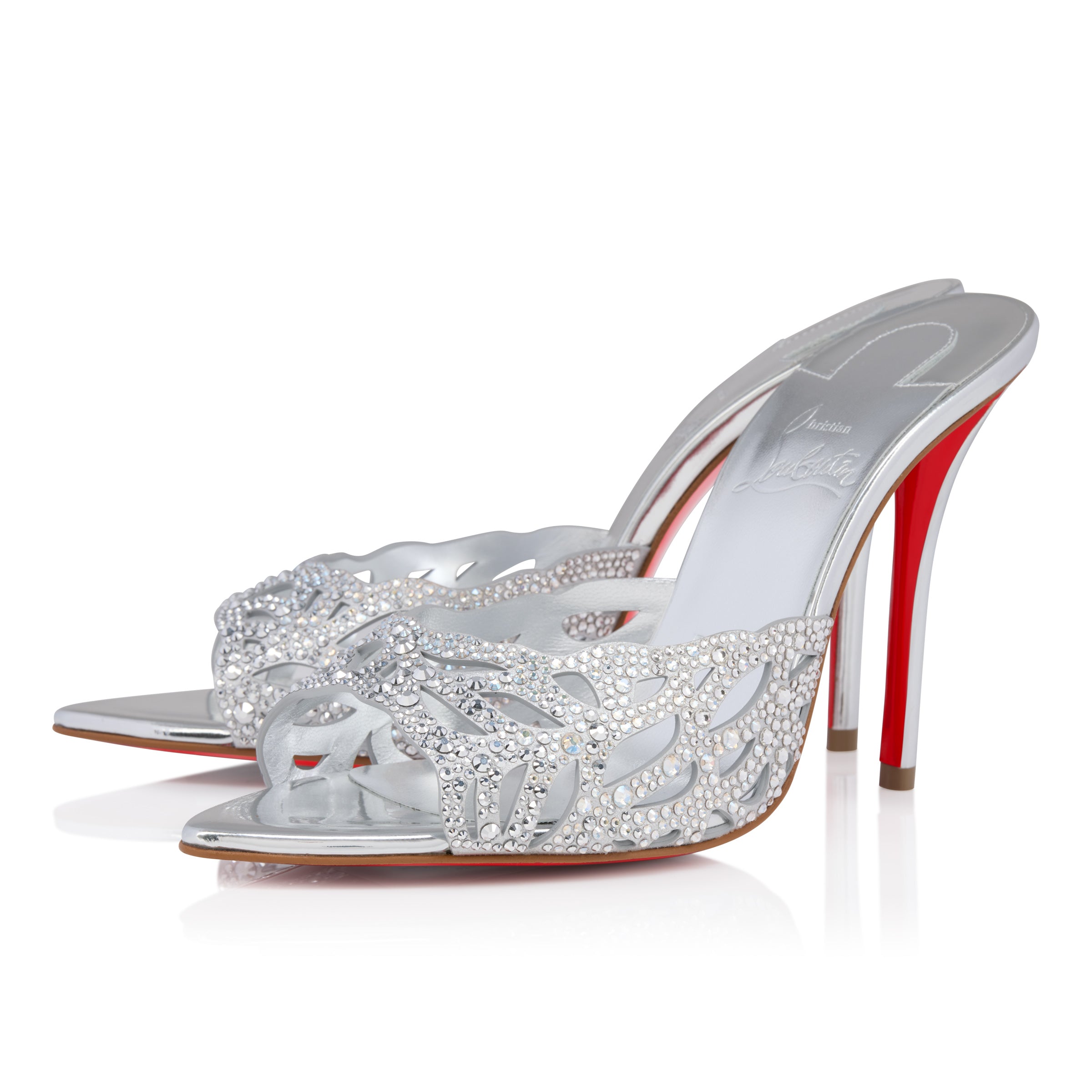 Christian Louboutin Lasera Strass Mule Women Shoes | Color Silver