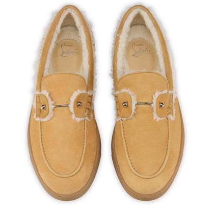Christian Louboutin Chambeliboat Shearling Men Shoes | Color Brown_new